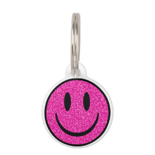 Pink Glitter Smile Face Pet ID Tag