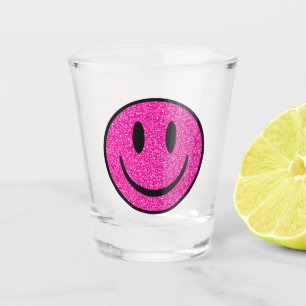 Pink Glitter Smile Face Shot Glass