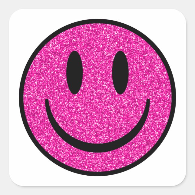 Pink Glitter Smile Face Square Sticker (Front)