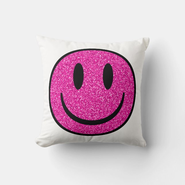 Pink Glitter Smile Face Throw Pillow (Front)