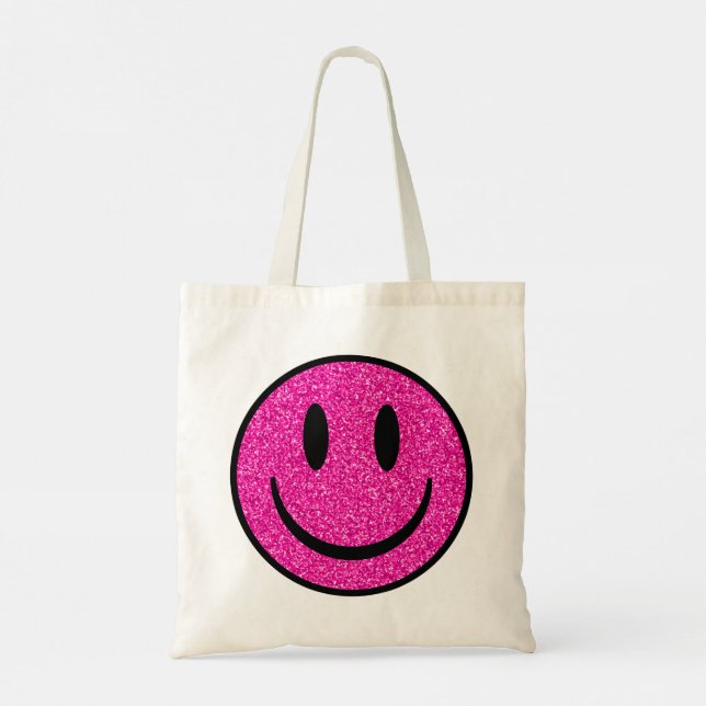 Pink Glitter Smile Face Tote Bag (Back)