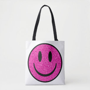 Pink Glitter Smile Face Tote Bag