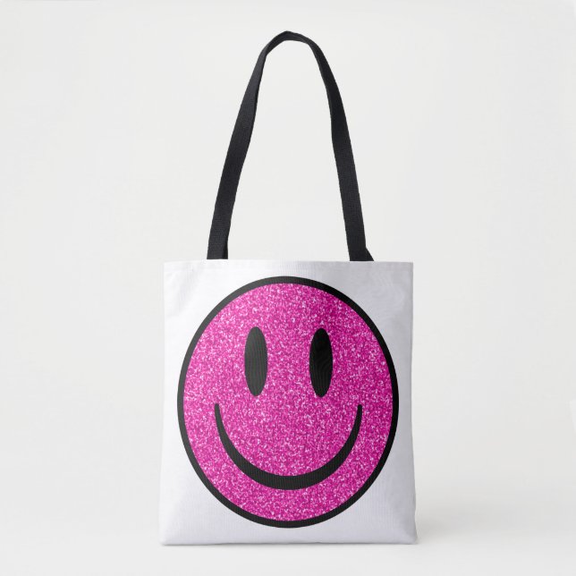 Pink Glitter Smile Face Tote Bag (Front)