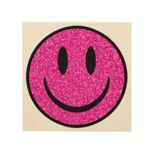 Pink Glitter Smile Face Wood Wall Art