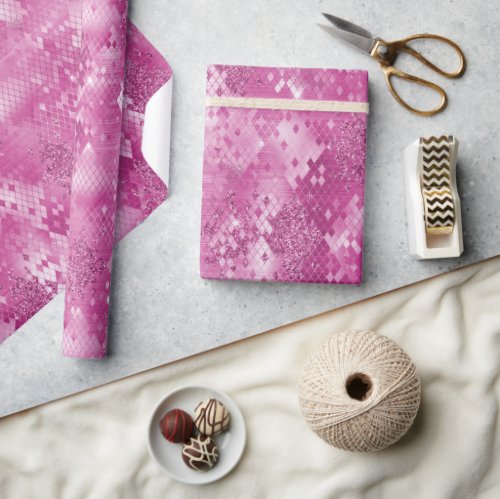 Pink Glitter Snake Skin Wrapping Paper