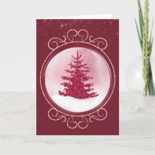 Pink Glitter Snow Globe Christmas Card
