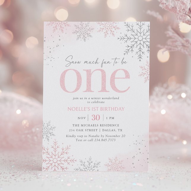 Pink Glitter Snowflake 1st Birthday Invitation (Creator Uploaded)
