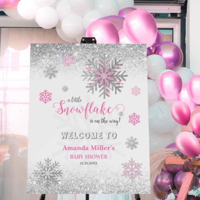 Pink Glitter Snowflake Baby Shower Welcome Sign  (Creator Uploaded)