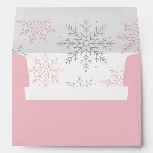 Pink Glitter Snowflake Girl Baby Shower Envelope (Back (Bottom))