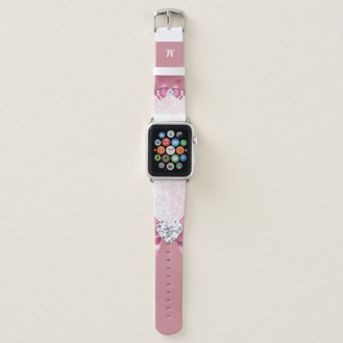 Pink Glitter Snowflake Ribbon And Diamond Apple Watch Band