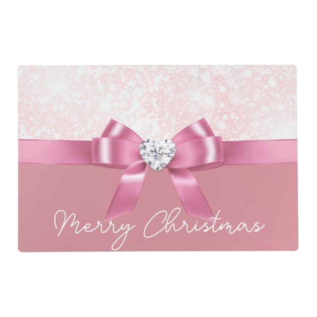 Pink Glitter Snowflake Ribbon And Diamond Placemat (Front)