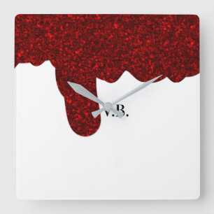 Pink glitter sparkle art design add name text square wall clock