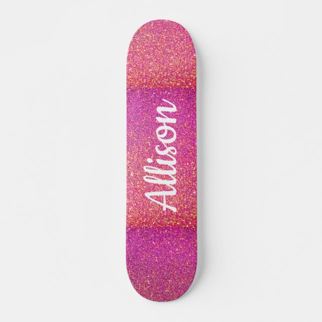 Pink Glitter Sparkle Girly Customized Skateboard (Front)