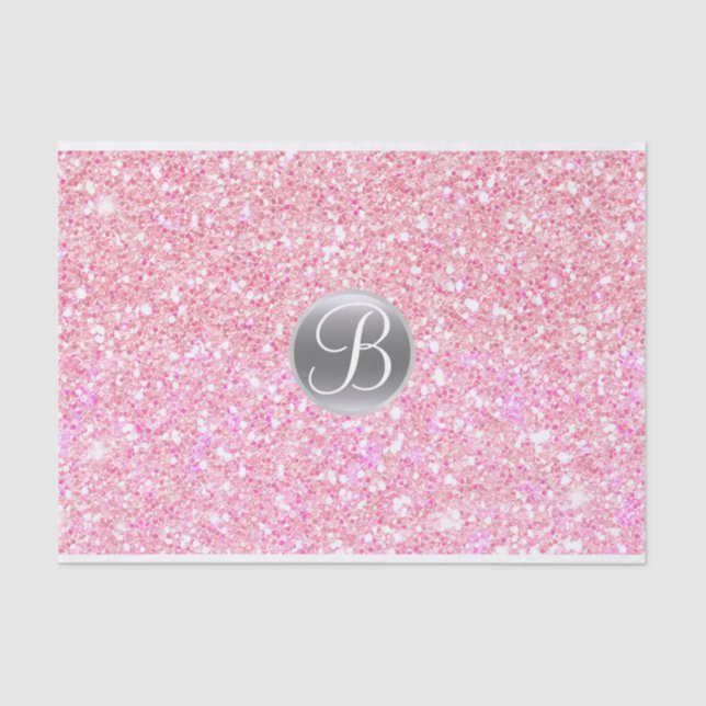 Pink Glitter Sparkle Glam Monogram Initial Tissue Paper (Front)