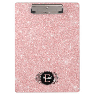 Pink Glitter Sparkle Modern Monogram Clipboard