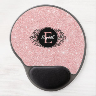 Pink Glitter Sparkle Monogram Gel Mouse Pad