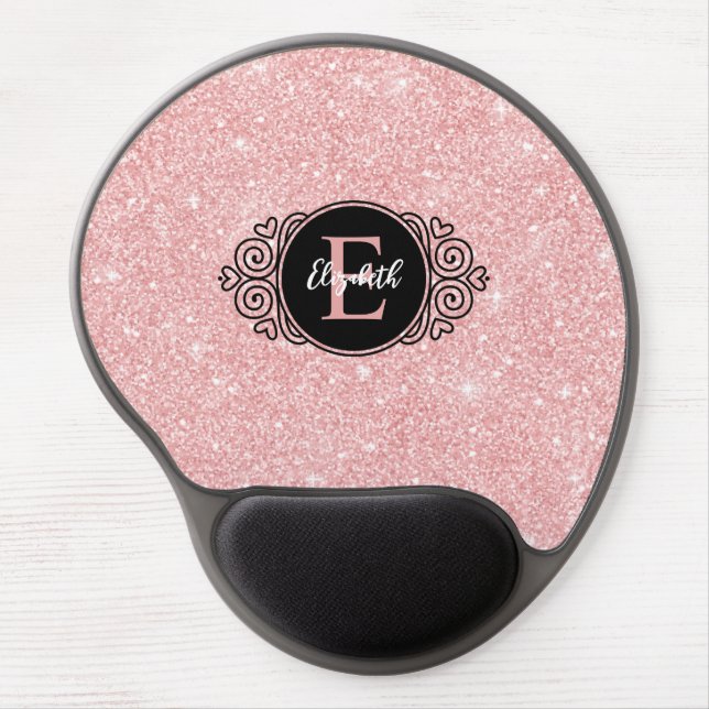 Pink Glitter Sparkle Monogram Gel Mouse Pad (Front)