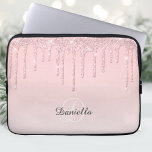 Pink Glitter Sparkle Monogram Laptop Sleeve<br><div class="desc">Pretty blush pink color,  decorated with sparkle faux glitter drip design and monogram. Personalize and add your name in a hand lettered style script.  Perfect for school or office.  Makes a great gift!</div>