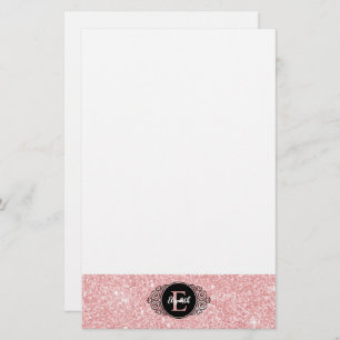 Pink Glitter Sparkle Monogram Personal Stationery