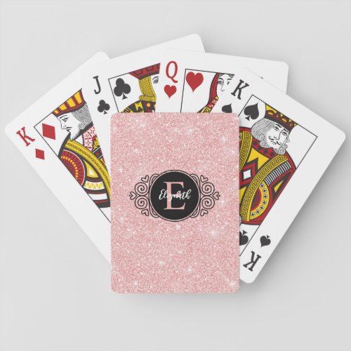 Pink Glitter Sparkle Monogram Poker Cards