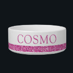 Pink Glitter Sparkle Pet Name Bowl<br><div class="desc">True bubblegum pink printed glitter stripe with pink custom cat or dog name. Enter any personalized text you like for a girly,  sparkly pet food or water bowl. See our collection of coordinating bowls and get a set!</div>