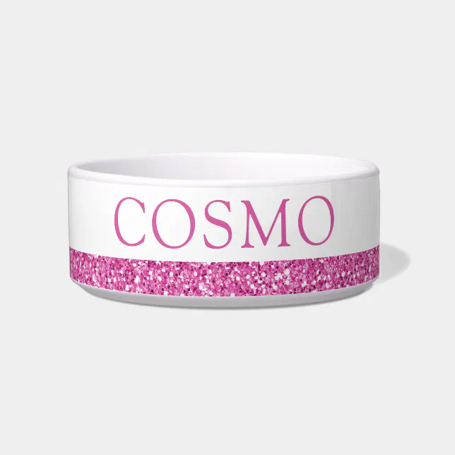 Pink Glitter Sparkle Pet Name Bowl Zazzle