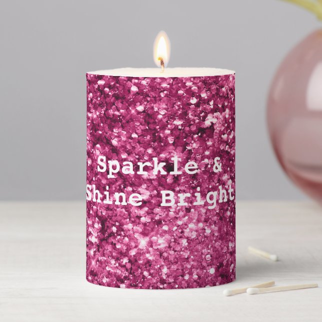 Pink Glitter Sparkle Pillar Candle (In Situ)