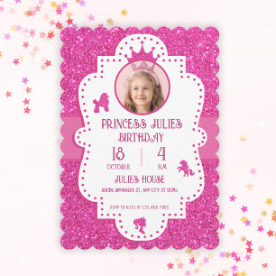Pink glitter sparkle princess birthday invitation