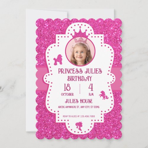 Pink glitter sparkle princess birthday  invitation