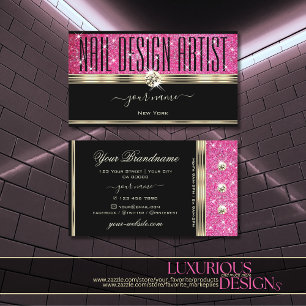 Pink Glitter Sparkle Stars Diamonds Gold and Black Business Card