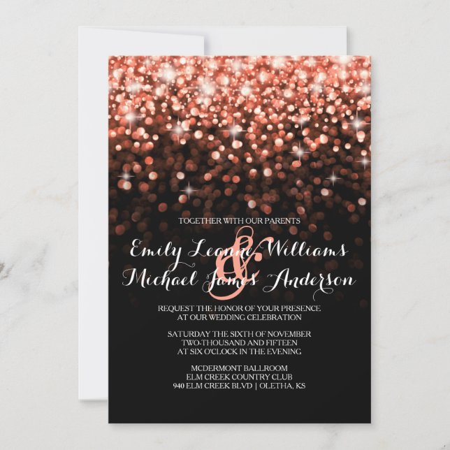 Pink Glitter Sparkles Elegant Wedding Invitation (Front)
