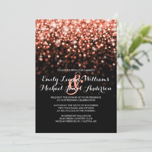 Pink Glitter Sparkles Elegant Wedding Invitation | Zazzle