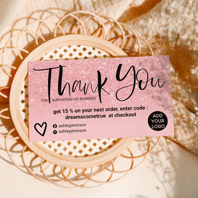 Pink glitter sparkles gradient order thank you business card | Zazzle