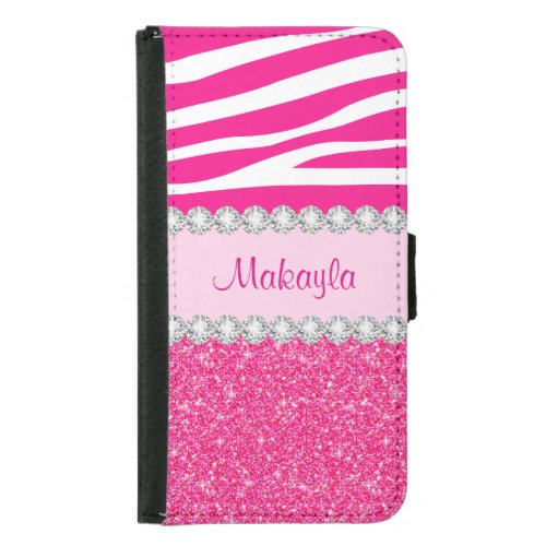 Pink Glitter Sparkles Zebra Galaxy 5 Wallet Case