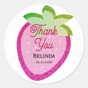 Pink Glitter Sparkling Y2K Strawberry Thank You Classic Round Sticker
