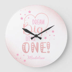 Pink Glitter Starry Dream Big Little One Heart Large Clock