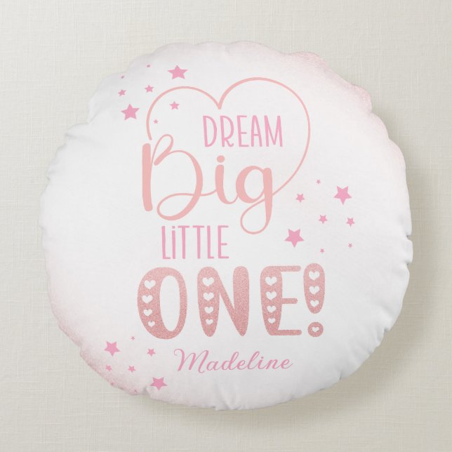 Pink Glitter Starry Dream Big Little One Heart Round Pillow (Front)
