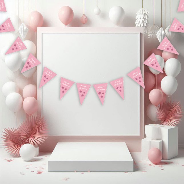 Pink Glitter Stars Happy Birthday Bunting Flags (Creator Uploaded)