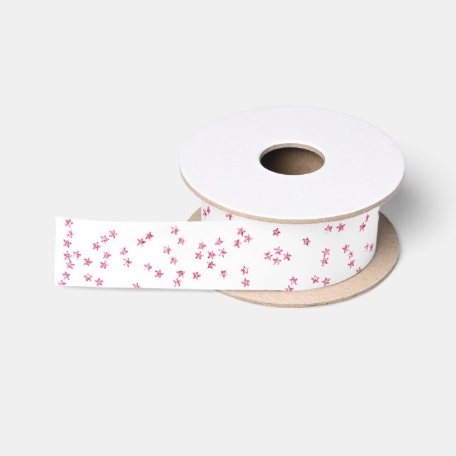 Pink Glitter Stars Pattern Satin Ribbon (Spool)