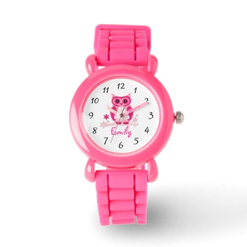 Pink Glitter Strap Custom Name Girly Owl Watch