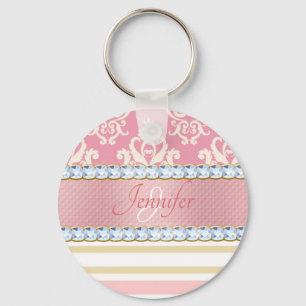 Pink Glitter, Stripe Faux Rhinestone Keychain