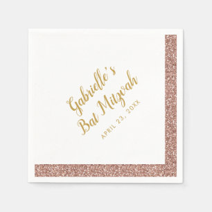 Pink Glitter Stripe Girly Rose Gold Bat Mitzvah Napkins