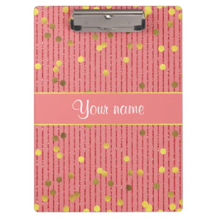 Pink Glitter Stripes Gold Confetti Clipboard