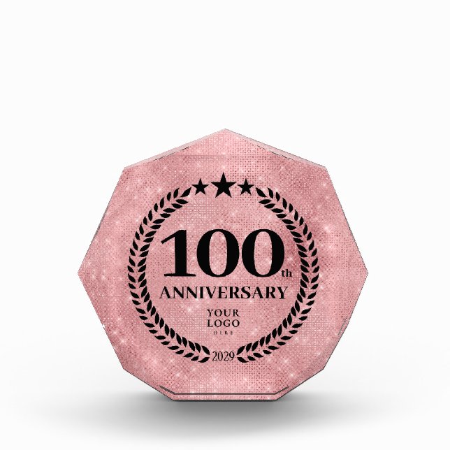  Pink Glitter Style 100 Anniversary Business Logo Acrylic Award (Front)