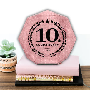 Pink Glitter Style 10th Anniversary Business Logo Acrylic Award