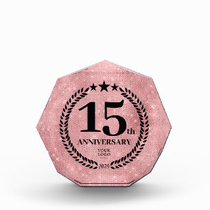 Pink Glitter Style 15th Anniversary Business Logo Acrylic Award
