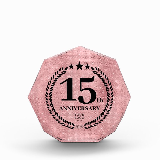  Pink Glitter Style 15th Anniversary Business Logo Acrylic Award (Front)