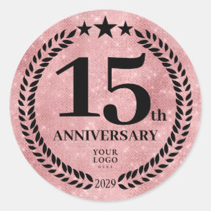 Pink Glitter Style 15th Anniversary Business Logo Classic Round Sticker