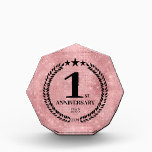 Pink Glitter Style 1st Anniversary Business Logo Acrylic Award<br><div class="desc">Pink glitter style 1st-anniversary acrylic award plaque with a business logo. Commemorative design with a laurel branch and stars. The logo can be changed to text by clicking the button to edit the design.</div>