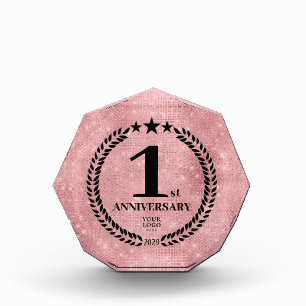  Pink Glitter Style 1st Anniversary Business Logo Acrylic Award
